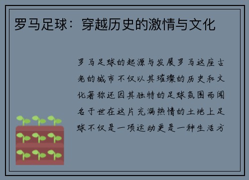 罗马足球：穿越历史的激情与文化