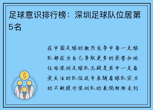 足球意识排行榜：深圳足球队位居第5名