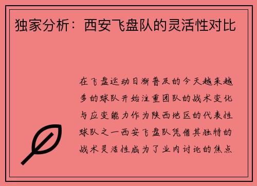 独家分析：西安飞盘队的灵活性对比
