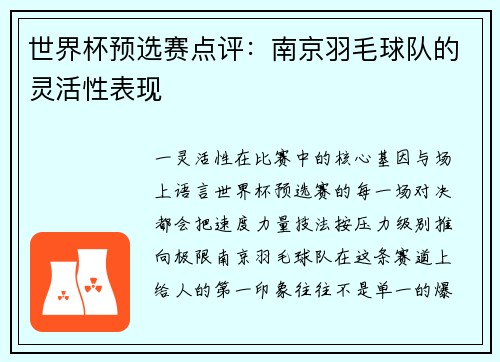 世界杯预选赛点评：南京羽毛球队的灵活性表现