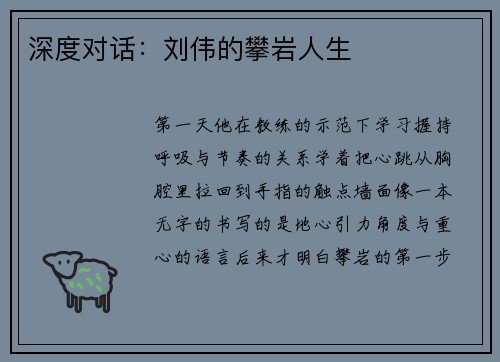 深度对话：刘伟的攀岩人生